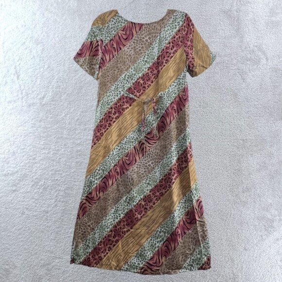 TEDDI Vintage Midi Dress Womens Large Petite Animal Striped Tie Back Short Sleev - Picture 3 of 10